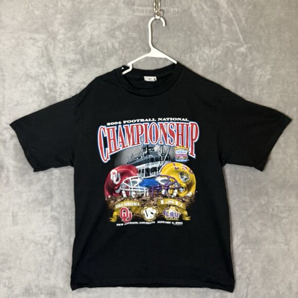 Vintage 2004 LSU Tigers National Champions T-Shirt L Oklahoma Sooners NCAA Black